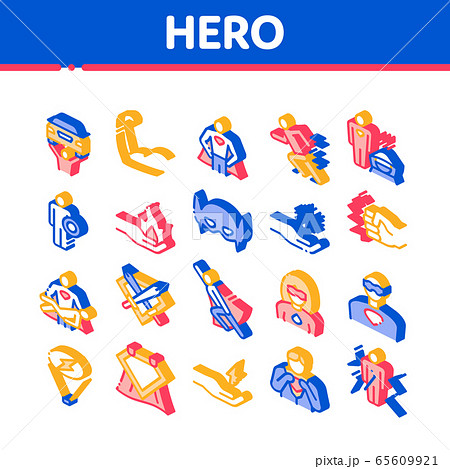 Super Hero Isometric Elements Icons Set Vector 65609921