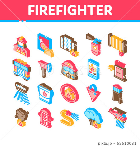 Firefighter Equipment Isometric Icons Set Vector Firefighter Equipment Isometric Icons Set Vector 65610031