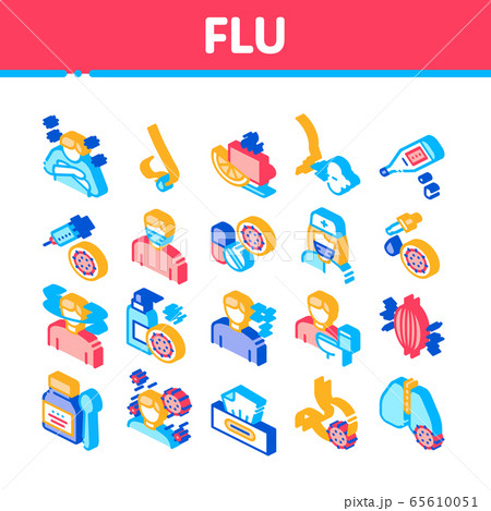 Flu Symptoms Medical Isometric Icons Set Vector 65610051