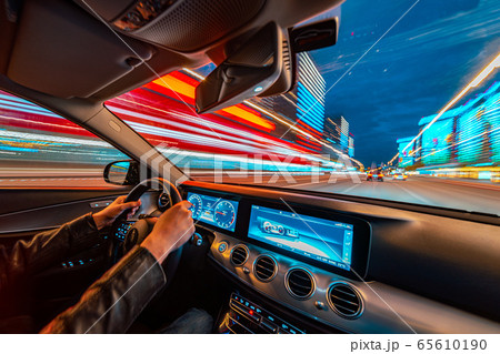 Speed movement car view from the interior 65610190