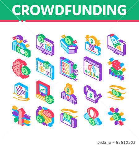 Crowdfunding Business Isometric Icons Set Vector 65610503