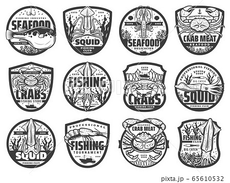 Sea fishing sport icons, vector emblems 65610532