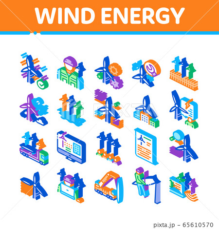 Wind Energy Technicians Isometric Icons Set Vector 65610570