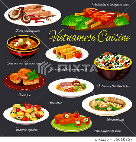 Vietnamese cuisine restaurant dishes vector set 65610857