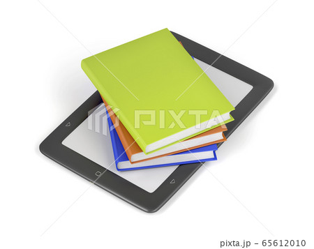 Stack of colorful books on e-book reader Stack of colorful books on e-book reader 65612010