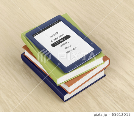 E-book reader on top of colorful books 65612015