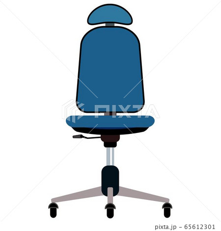 Blue office chair with headrest vector illustration. Furniture with rolls and all equipment tor it. Object isolated on white 65612301