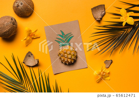 creative tropical greeting cards with pineapple and tropical leaves creative tropical greeting cards with pineapple and tropical leaves 65612471