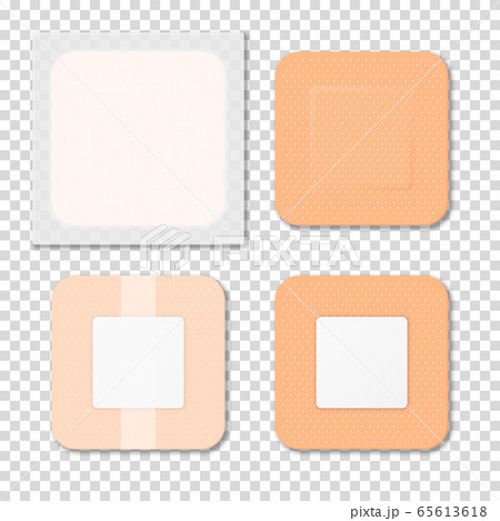 Vector 3d Realistic Medical Patch Icon Set Closeup Isolated on Transparent Background. Design Template Adhesive Bandage Elastic Medical Plasters. Front and Back Side View 65613618