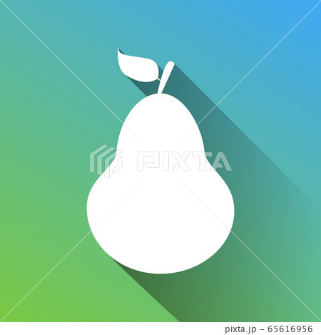 Pear sign illustration. White Icon with gray dropped limitless shadow on green to blue background. Illustration. Pear sign illustration. White Icon with gray dropped limitless shadow on green to blue background. Illustration. 65616956
