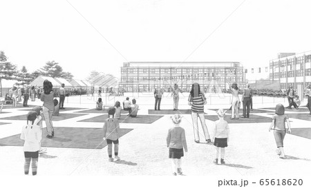 学校　運動会　一般　観客有り　建物有り　イラスト13 65618620