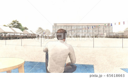 学校 運動会 一般 観客有り 建物有り イラスト44 学校 運動会 一般 観客有り 建物有り イラスト44 65618663