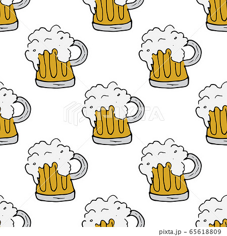 Beer Mug Seamless Pattern, Hand Drawn doodle... - Stock Illustration  [65618809] - PIXTA