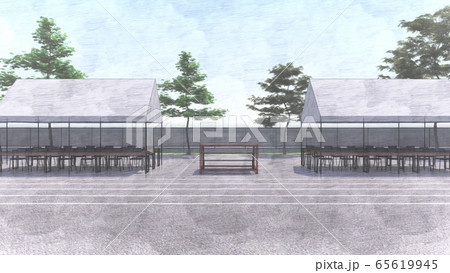 学校　運動会　一般　観客なし　建物有り　イラスト34 65619945