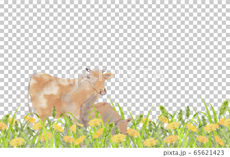 牛と草原水彩画 牛と草原水彩画 65621423