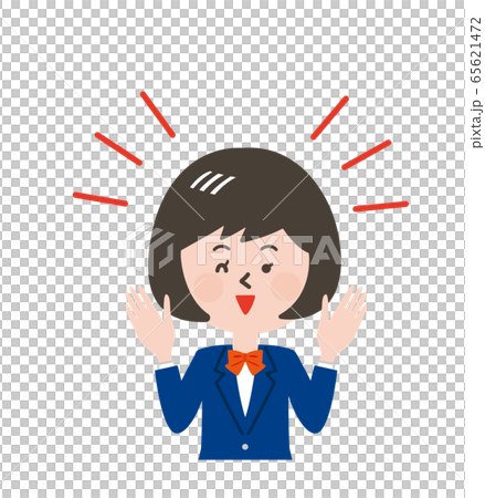 両手を上げる女子学生の表情 65621472