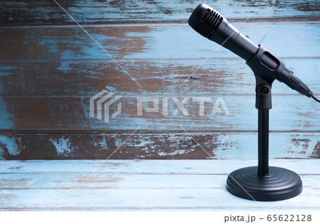 Microphone with stand on vintage background 65622128