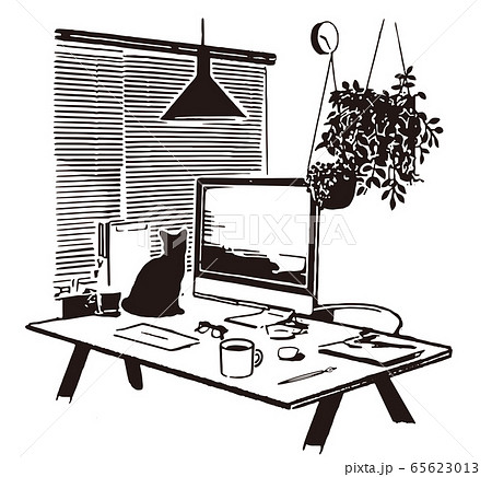 テレワーク　在宅オフィス　猫 65623013