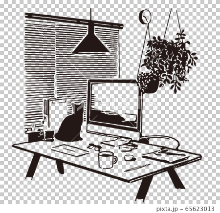 テレワーク　在宅オフィス　猫 65623013