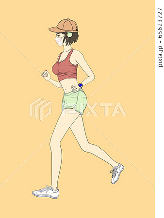 a girl running with face mask 65623727