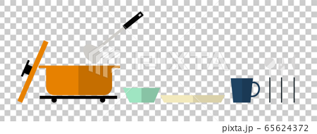 食卓のイラスト お鍋と食器 カトラリーのイラスト シンプルでおしゃれな北欧風デザインのイラスト素材