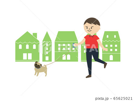 男性 犬の散歩 イラストのイラスト素材