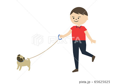男性 犬の散歩 イラストのイラスト素材