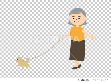 おばあさん 犬の散歩 イラストのイラスト素材