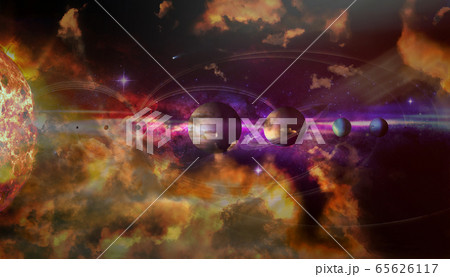 Colorful solar system with nine planets and 65626117