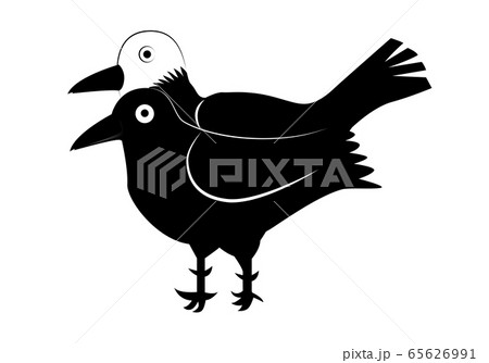 頭が二つの鳥ヨゲンノトリのイラスト シンプルな線画白背景のイラスト素材