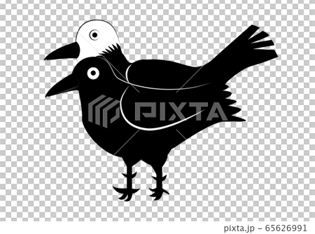 頭が二つの鳥ヨゲンノトリのイラスト シンプルな線画白背景のイラスト素材