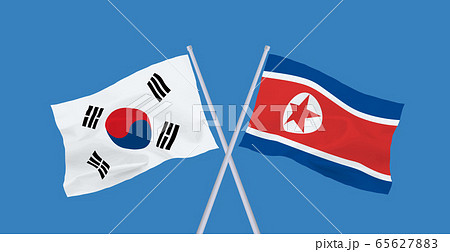韓国と北朝鮮の国旗のイラスト素材
