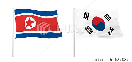 韓国と北朝鮮の国旗のイラスト素材