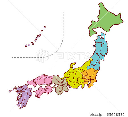 カラフルな日本地図のイラスト素材