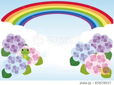 アジサイ　あじさい　紫陽花　梅雨　花　イラスト　コピースペース　背景 65629037