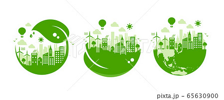 エコ エコロジー 自然 環境保護に配慮した都市生活イメージ イラストセット 文字なし のイラスト素材