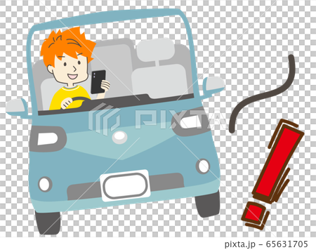 携帯操作をしながらの危険運転のイラスト素材