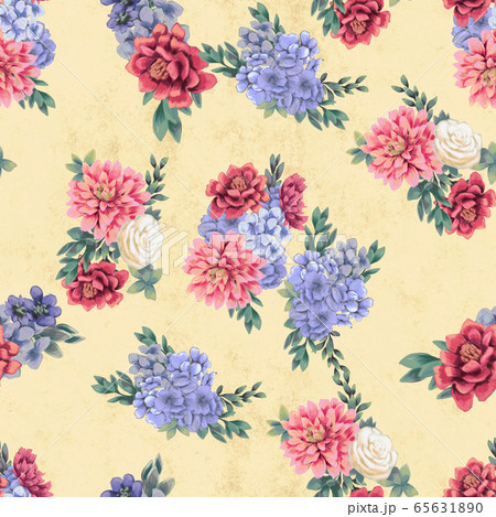 Watercolor floral seamless pattern. Hand painted flowers, greeting card template or wrapping paper 65631890