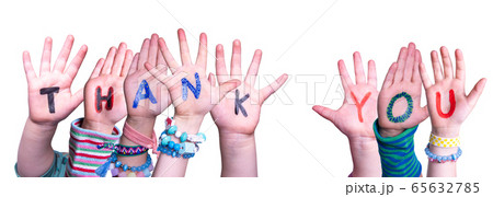 Children Hands Building Word Thank You, Isolated Children Hands Building Word Thank You, Isolated 65632785
