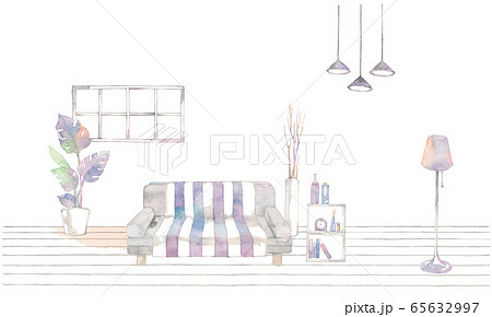 リビング、ソファとストライプのラグ 65632997