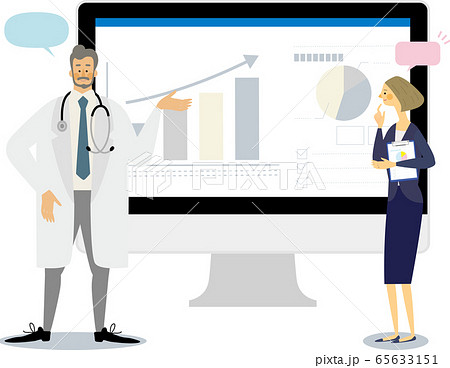 オンライン授業 講義 説明 医者 学会 パソコン イラスト ベクターのイラスト素材