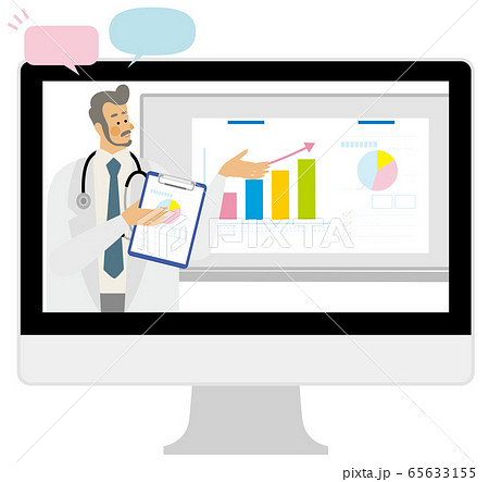 オンライン授業 講義 説明 医者 学会 パソコン イラスト ベクター 65633155