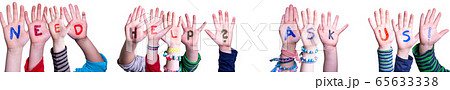 Children Hands Building Word Need Help Ask Us, Children Hands Building Word Need Help Ask Us, 65633338