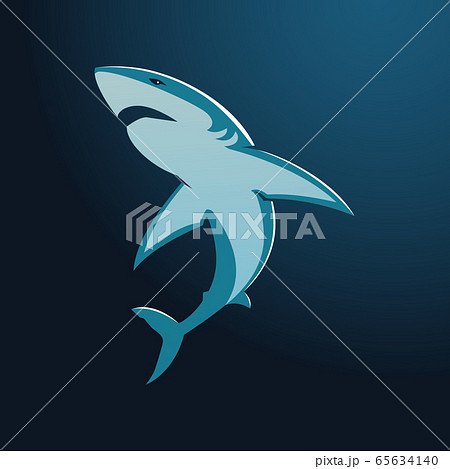 Great white shark sign logo on blue background 65634140