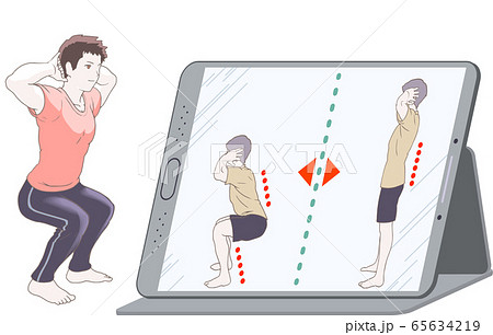 自宅でオンライントレーニング、スクワット 65634219