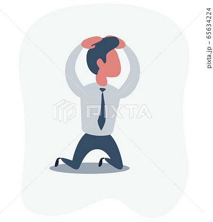 Sad unhappy businessman office worker manager standing on his knees and prey. 65634224