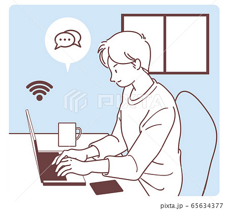テレワークをする若い男性 65634377