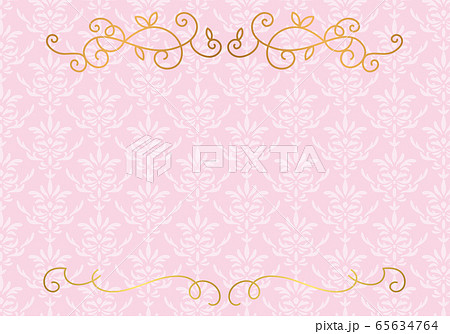 ダマスク柄背景ピンクと飾り罫のイラスト素材