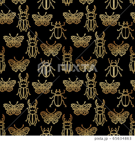 Seamless pattern with gold insects, art deco style 65634863