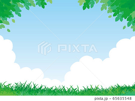 草原と木と空の風景のイラスト素材